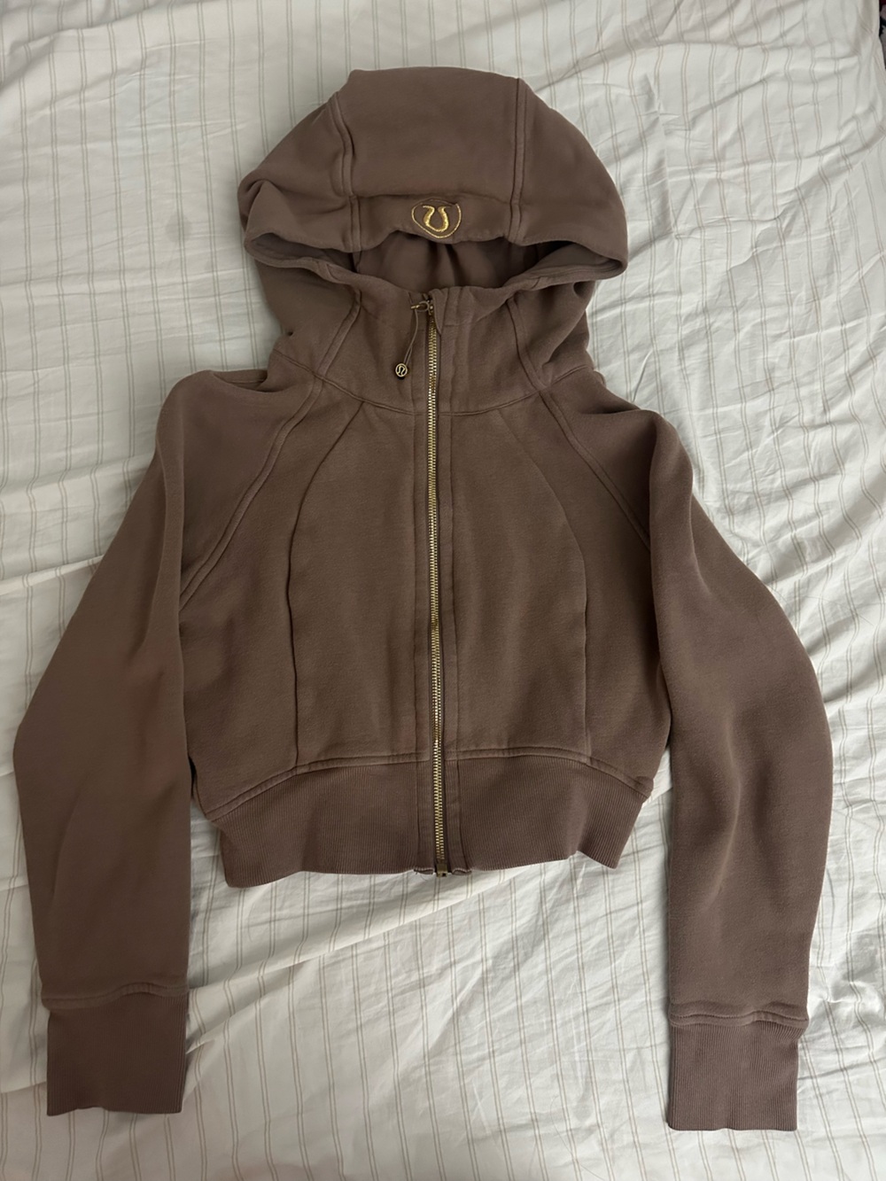 Lululemon Women’s Brown and gold hardware scuba cropped Zip-Up Hoodie Jacket